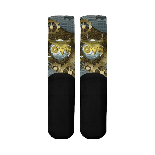 Steampunk, mechanical owl Mid-Calf Socks (Black Sole)