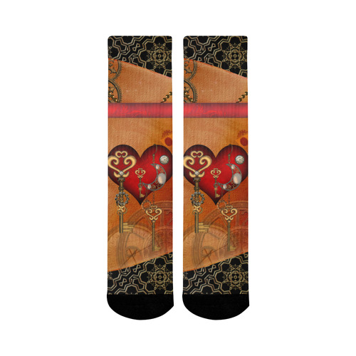 Steampunk, wonderful heart with wings Mid-Calf Socks (Black Sole)