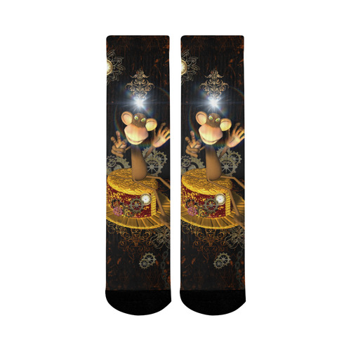 Steampunk, funny monkey Mid-Calf Socks (Black Sole)