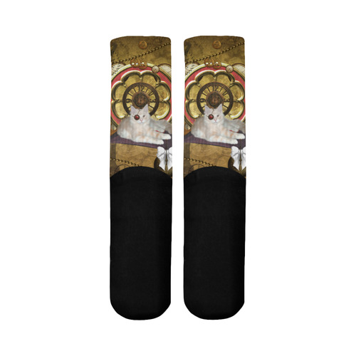 Steampunk, awseome cat clacks and gears Mid-Calf Socks (Black Sole)