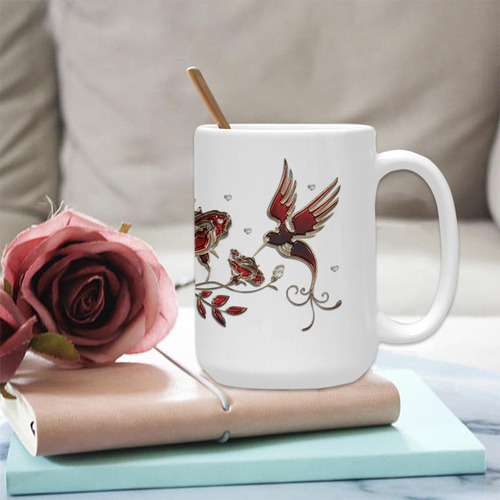 Ruby Jewel Hummingbird Flower Custom Ceramic Mug (15OZ)