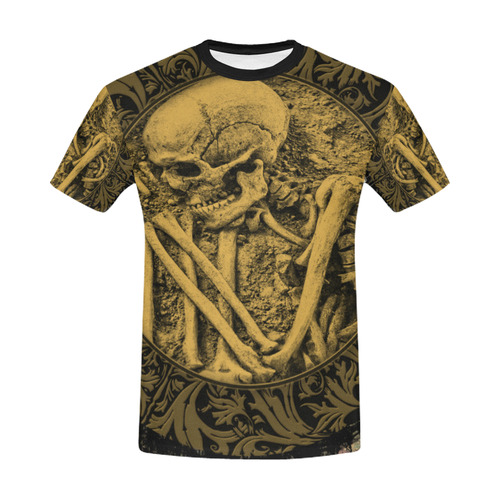 The skeleton in a round button with flowers All Over Print T-Shirt for Men/Large Size (USA Size) Model T40)