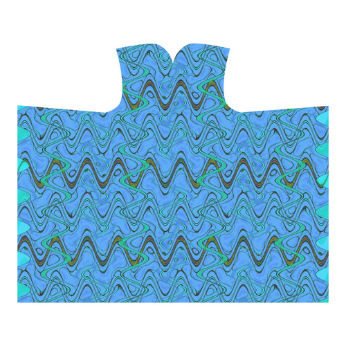 Blue Green and Black Waves Hooded Blanket 60''x50''