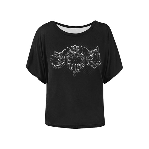 Cat Silver Queens Women's Batwing-Sleeved Blouse T shirt (Model T44)