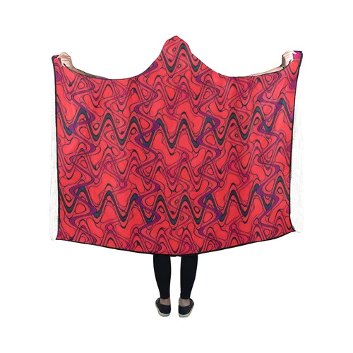 Red and Black Waves Hooded Blanket 50''x40''