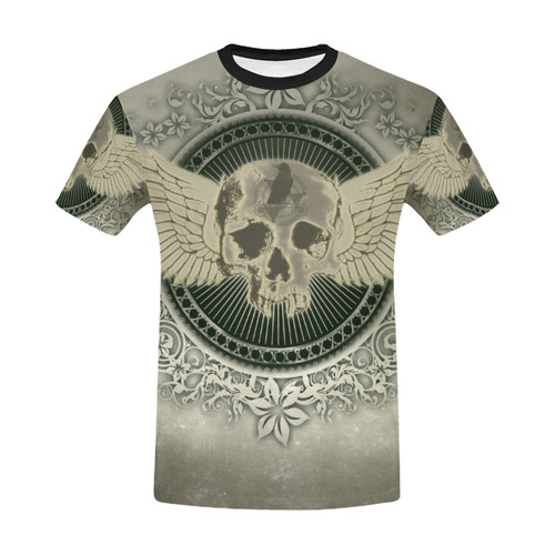 Skull with wings and roses on vintage background All Over Print T-Shirt for Men/Large Size (USA Size) Model T40)