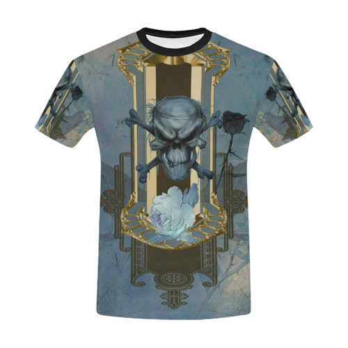 The blue skull with crow All Over Print T-Shirt for Men/Large Size (USA Size) Model T40)