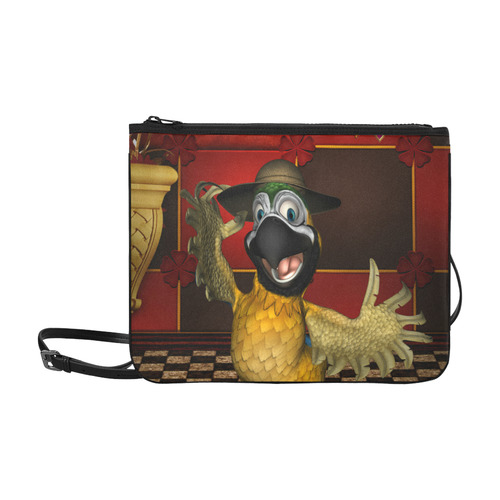 Funny parrot with summer hat Slim Clutch Bag (Model 1668)