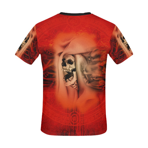 Creepy skulls on red background All Over Print T-Shirt for Men/Large Size (USA Size) Model T40)