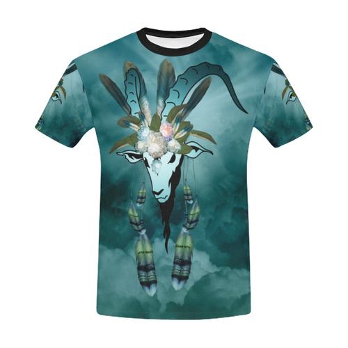 The billy goat with feathers and flowers All Over Print T-Shirt for Men/Large Size (USA Size) Model T40)