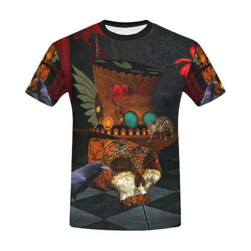 Steampunk skull with rat and hat All Over Print T-Shirt for Men/Large Size (USA Size) Model T40)