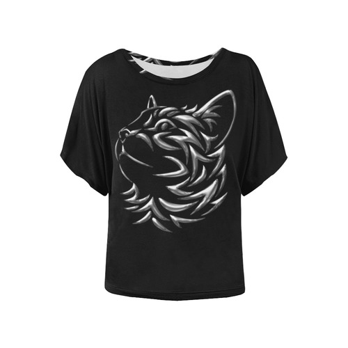 Silver Cat 2 Women's Batwing-Sleeved Blouse T shirt (Model T44)