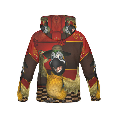 Funny parrot with summer hat All Over Print Hoodie for Men/Large Size (USA Size) (Model H13)