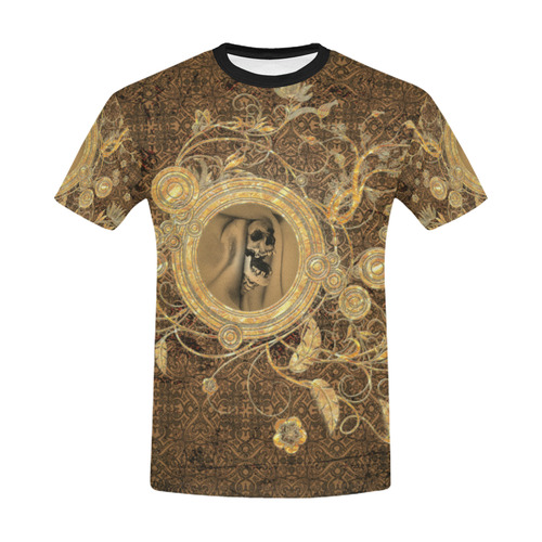 Awesome skull on a button All Over Print T-Shirt for Men/Large Size (USA Size) Model T40)