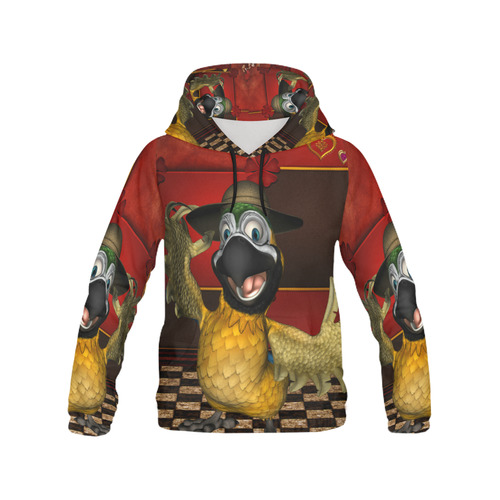 Funny parrot with summer hat All Over Print Hoodie for Men/Large Size (USA Size) (Model H13)