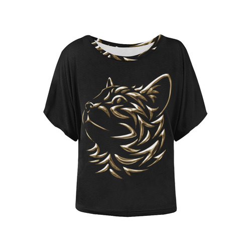 The Golden Cat Women's Batwing-Sleeved Blouse T shirt (Model T44)