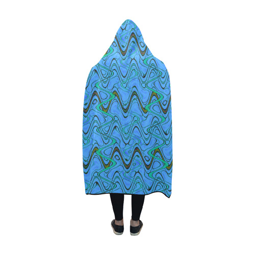 Blue Green and Black Waves Hooded Blanket 60''x50''