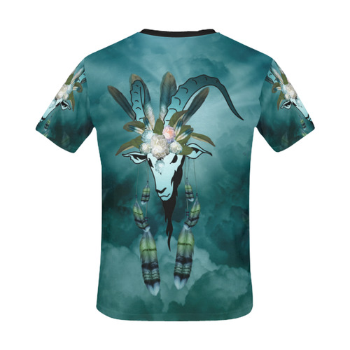 The billy goat with feathers and flowers All Over Print T-Shirt for Men/Large Size (USA Size) Model T40)