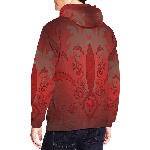 Sport, surfing with dolphin All Over Print Hoodie for Men/Large Size (USA Size) (Model H13)