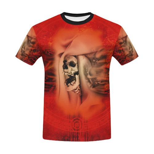 Creepy skulls on red background All Over Print T-Shirt for Men/Large Size (USA Size) Model T40)