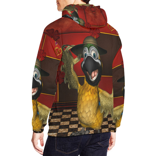 Funny parrot with summer hat All Over Print Hoodie for Men/Large Size (USA Size) (Model H13)