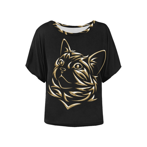 Golden Cat 2 Women's Batwing-Sleeved Blouse T shirt (Model T44)