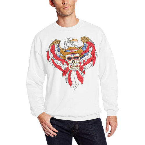 American Eagle Sugar Skull White Men's Oversized Fleece Crew Sweatshirt (Model H18)