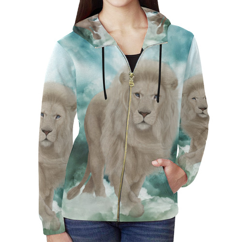 The white lion in the universe All Over Print Full Zip Hoodie for Women (Model H14)