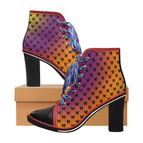 purple butterfly lace up heels