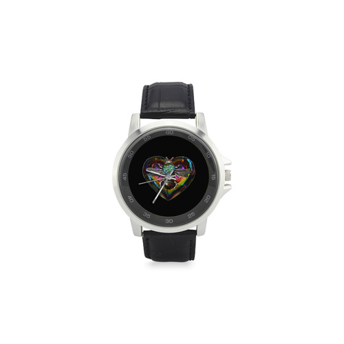 Rainbow Valentine Bee Unisex Stainless Steel Leather Strap Watch(Model 202)