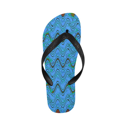 Blue Green and Black Waves Flip Flops for Men/Women (Model 040)