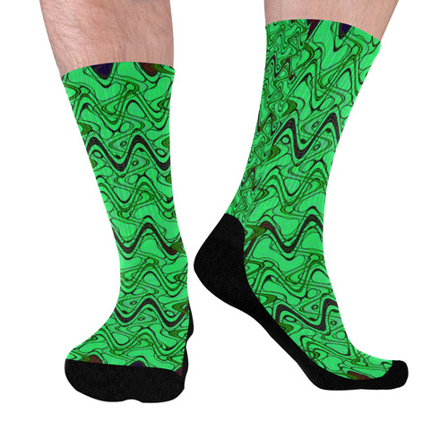 Green and Black Waves Mid-Calf Socks (Black Sole)