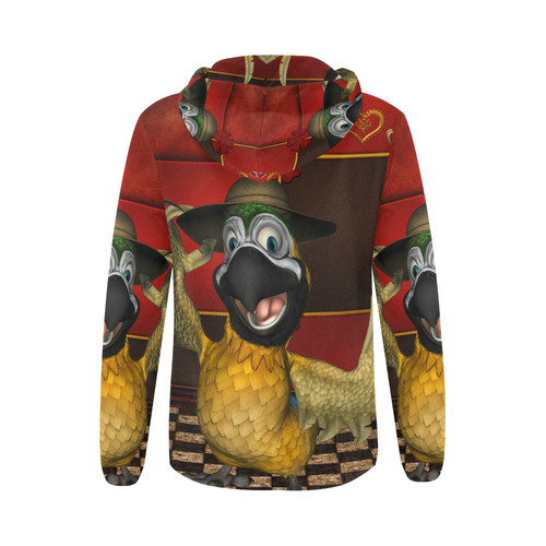 Funny parrot with summer hat All Over Print Full Zip Hoodie for Women (Model H14)