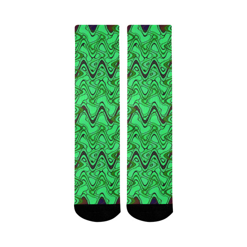 Green and Black Waves Mid-Calf Socks (Black Sole)