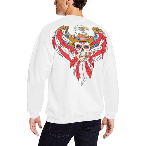 American Eagle Sugar Skull White Men's Oversized Fleece Crew Sweatshirt (Model H18)