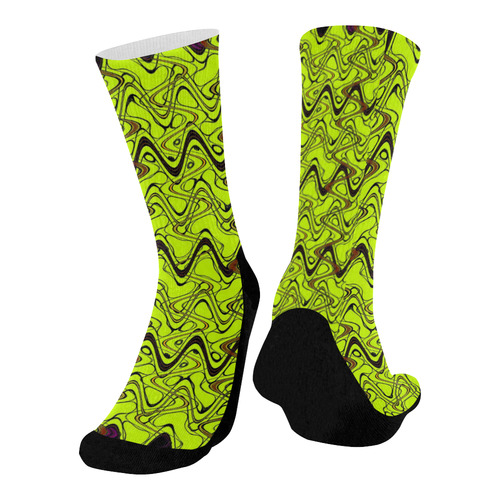 Yellow and Black Waves Mid-Calf Socks (Black Sole)