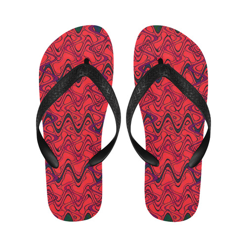 Red and Black Waves Flip Flops for Men/Women (Model 040)