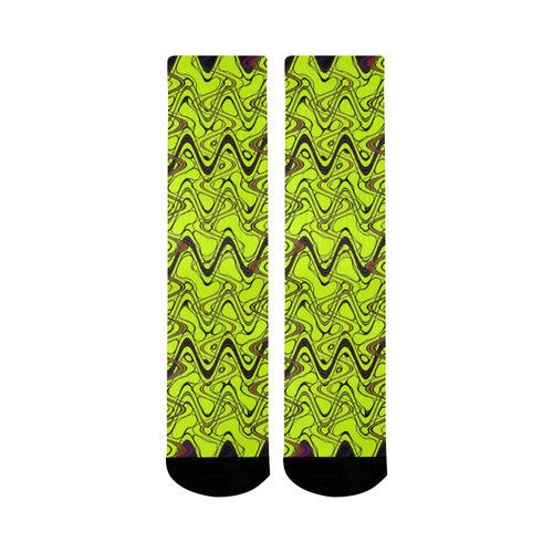 Yellow and Black Waves Mid-Calf Socks (Black Sole)