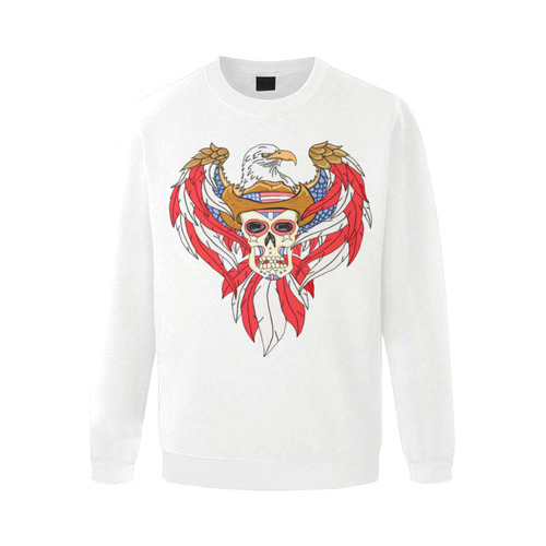 American Eagle Sugar Skull White Men's Oversized Fleece Crew Sweatshirt (Model H18)