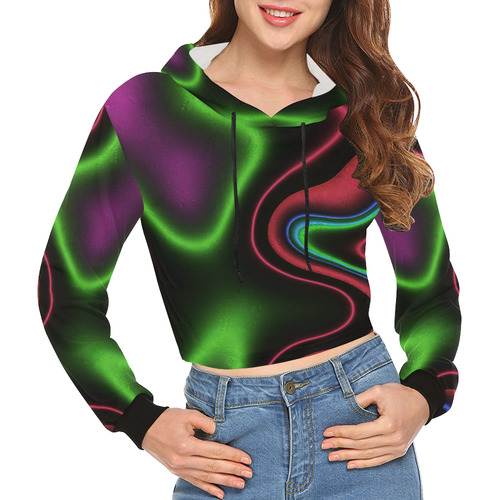 Vibrant Fantasy 2 by FeelGood All Over Print Crop Hoodie for Women (Model H22)