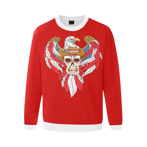 American Eagle Sugar Skull Red White Men's Oversized Fleece Crew Sweatshirt/Large Size(Model H18)