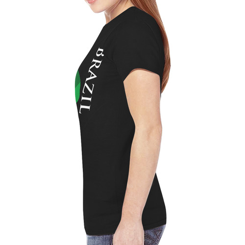 Brazil Ladies Classic Flag Tee 2.0 (Black) New All Over Print T-shirt for Women (Model T45)