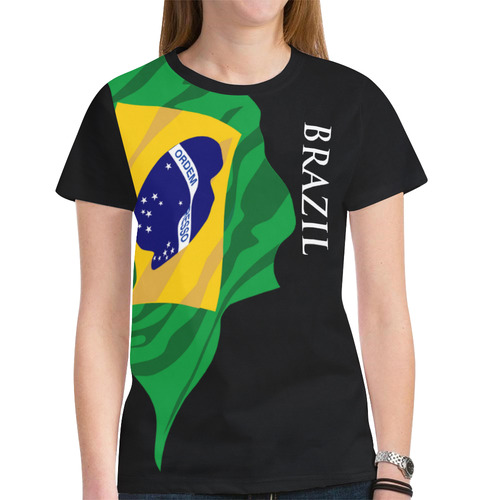 Brazil Ladies Classic Flag Tee 2.0 (Black) New All Over Print T-shirt for Women (Model T45)