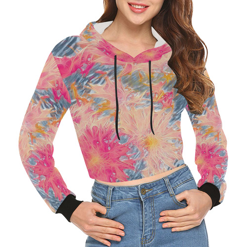 amazing Floral 617A by FeelGood All Over Print Crop Hoodie for Women (Model H22)