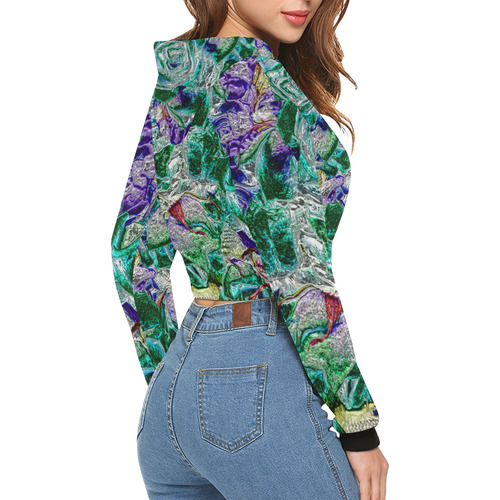 Floral glossy Chrome 01B by FeelGood All Over Print Crop Hoodie for Women (Model H22)
