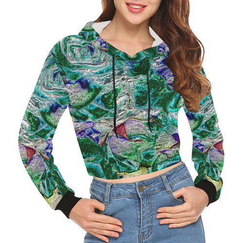 Floral glossy Chrome 01B by FeelGood All Over Print Crop Hoodie for Women (Model H22)