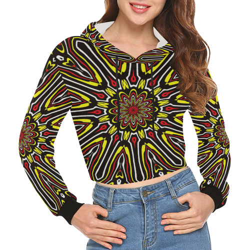 Oriental Kaleido 13 by JamColors All Over Print Crop Hoodie for Women (Model H22)