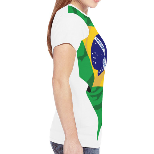 Brazil Ladies Classic Flag Tee 2.0 (White) New All Over Print T-shirt for Women (Model T45)