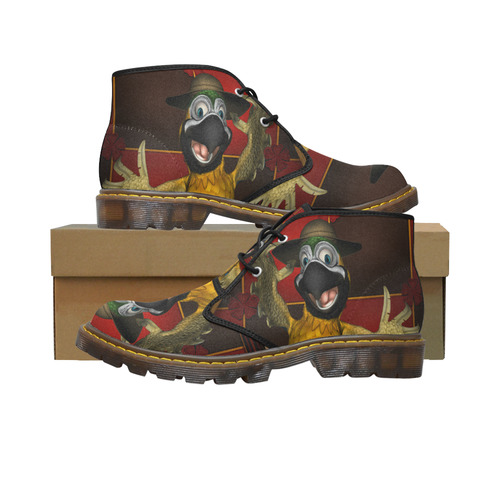 Funny parrot with summer hat Women's Canvas Chukka Boots/Large Size (Model 2402-1)