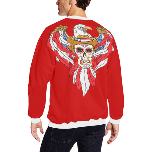 American Eagle Sugar Skull Red White Men's Oversized Fleece Crew Sweatshirt/Large Size(Model H18)